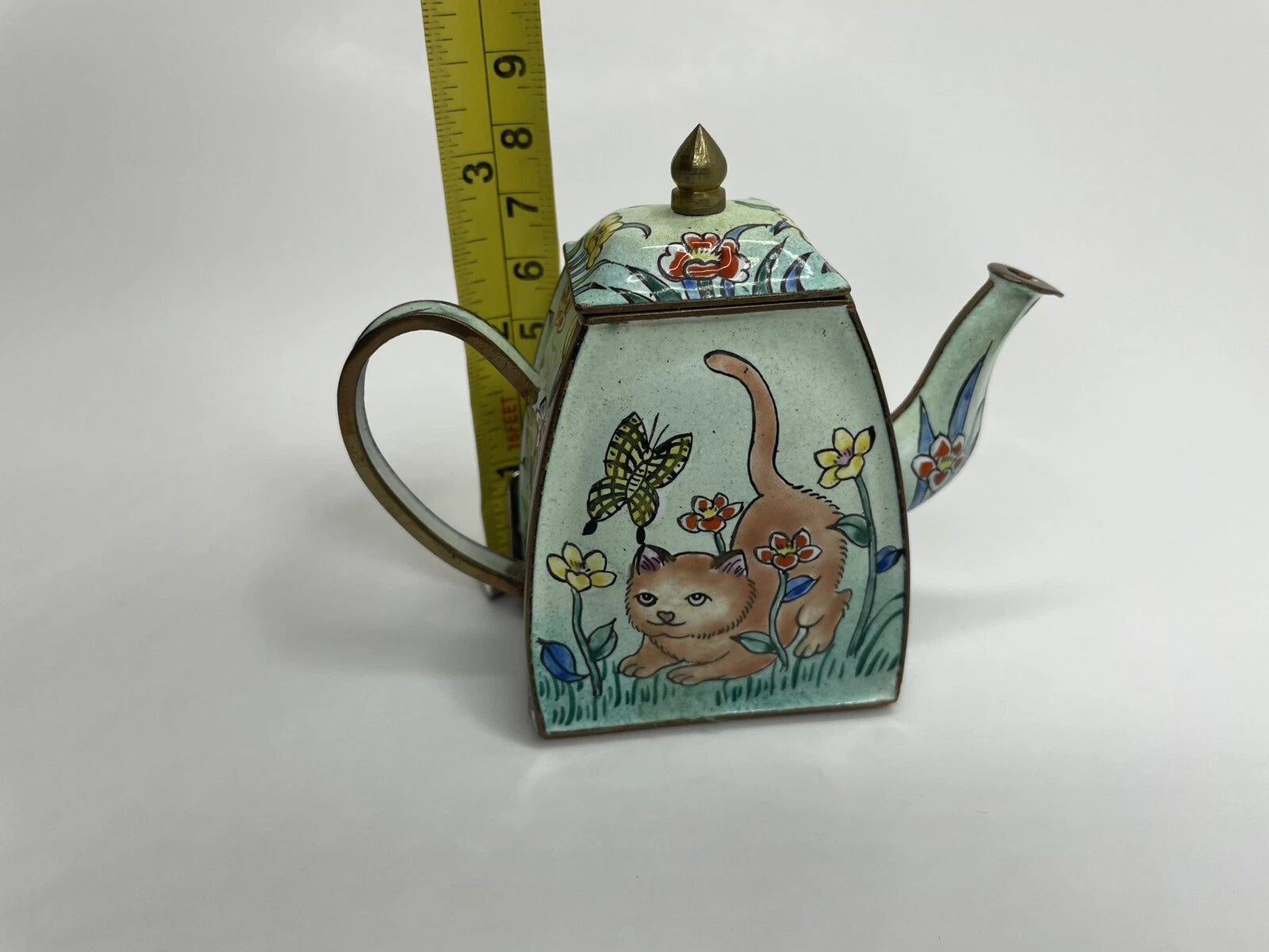Vintage Miniature Enamel Cat Teapot Hand Painted | eBay