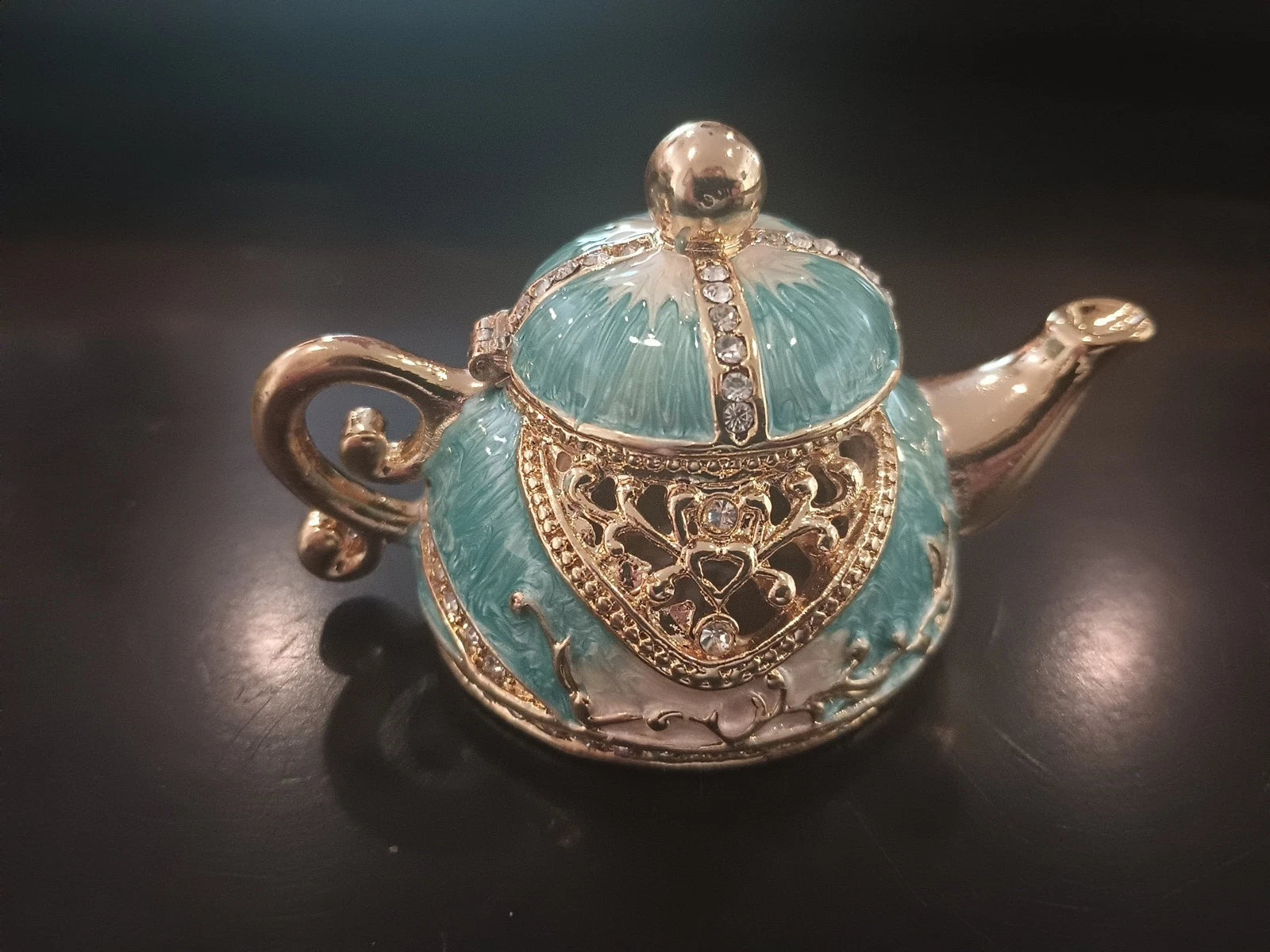 Vintage Painted Enamel Miniature Teapot Trinket Dish NEW In Box | eBay