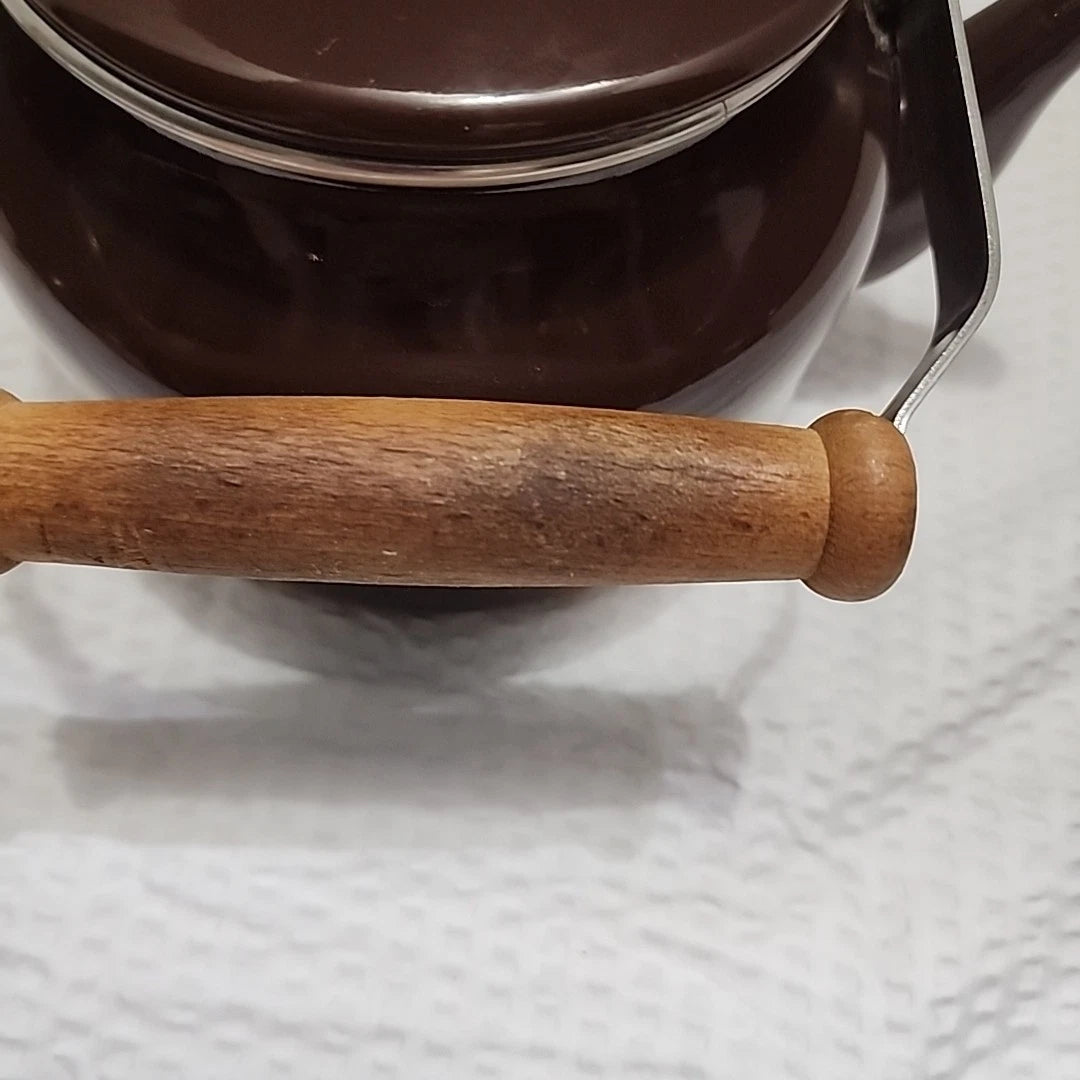 Vintage Small Brown Enamelware Tea Pot Kettle Wood Handle 6.5" x 4.75" | eBay
