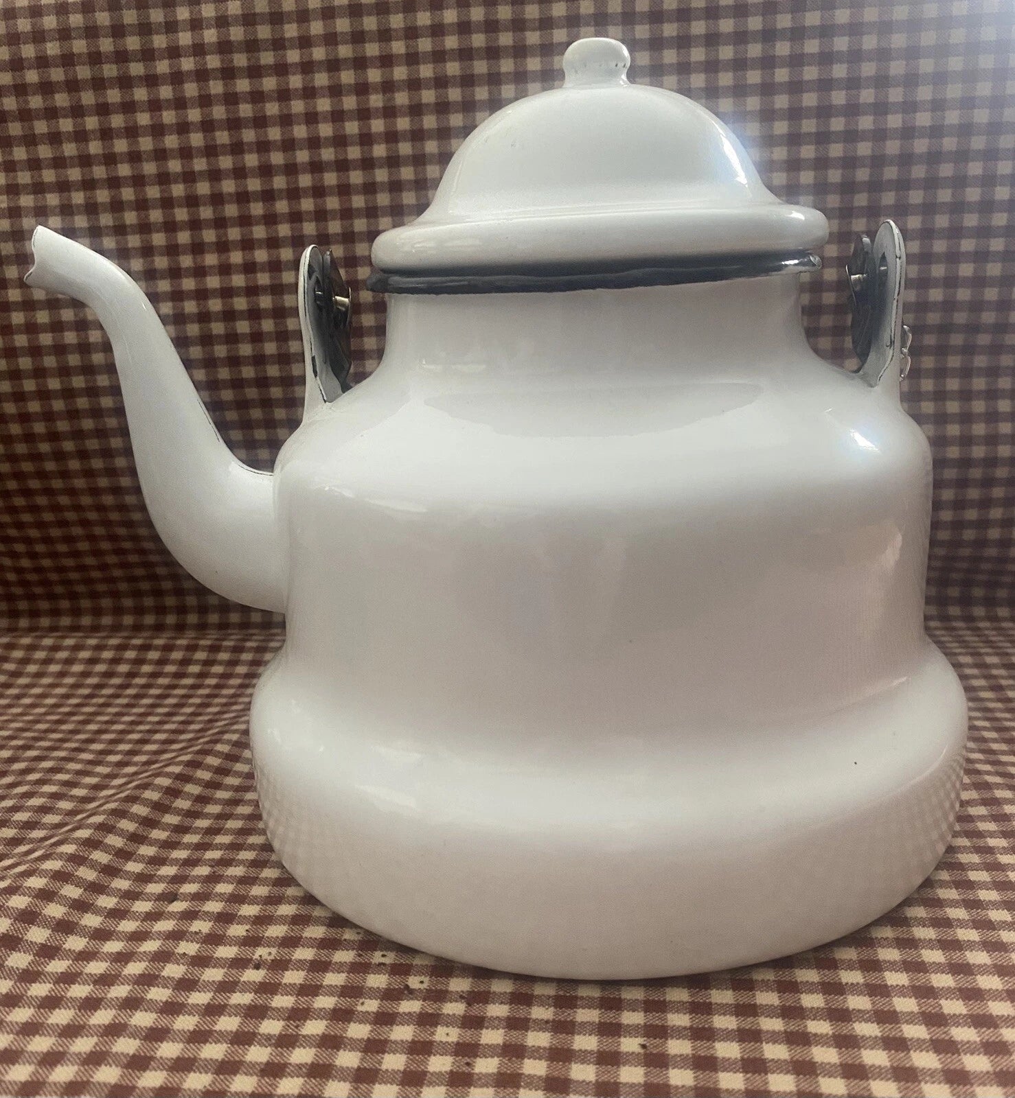 EMAILUL White w/black Enamel Gooseneck Farmhouse Teapot Kettle Made In Romania | eBay
