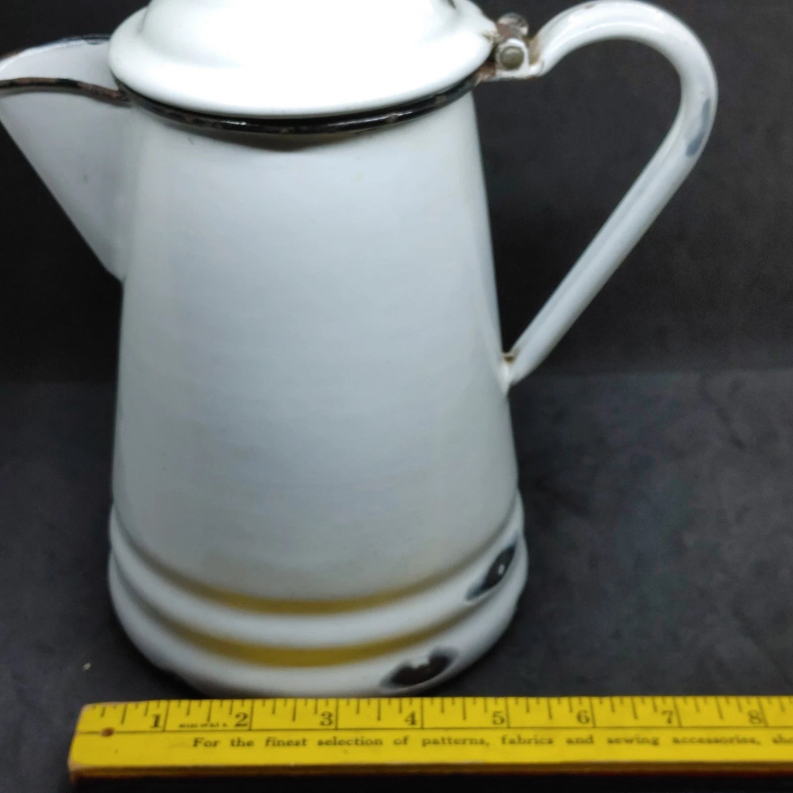 Vtg Large White Enamelware Coffee Tea Pot Farmhouse Rustic Cottage Black Trim | eBay