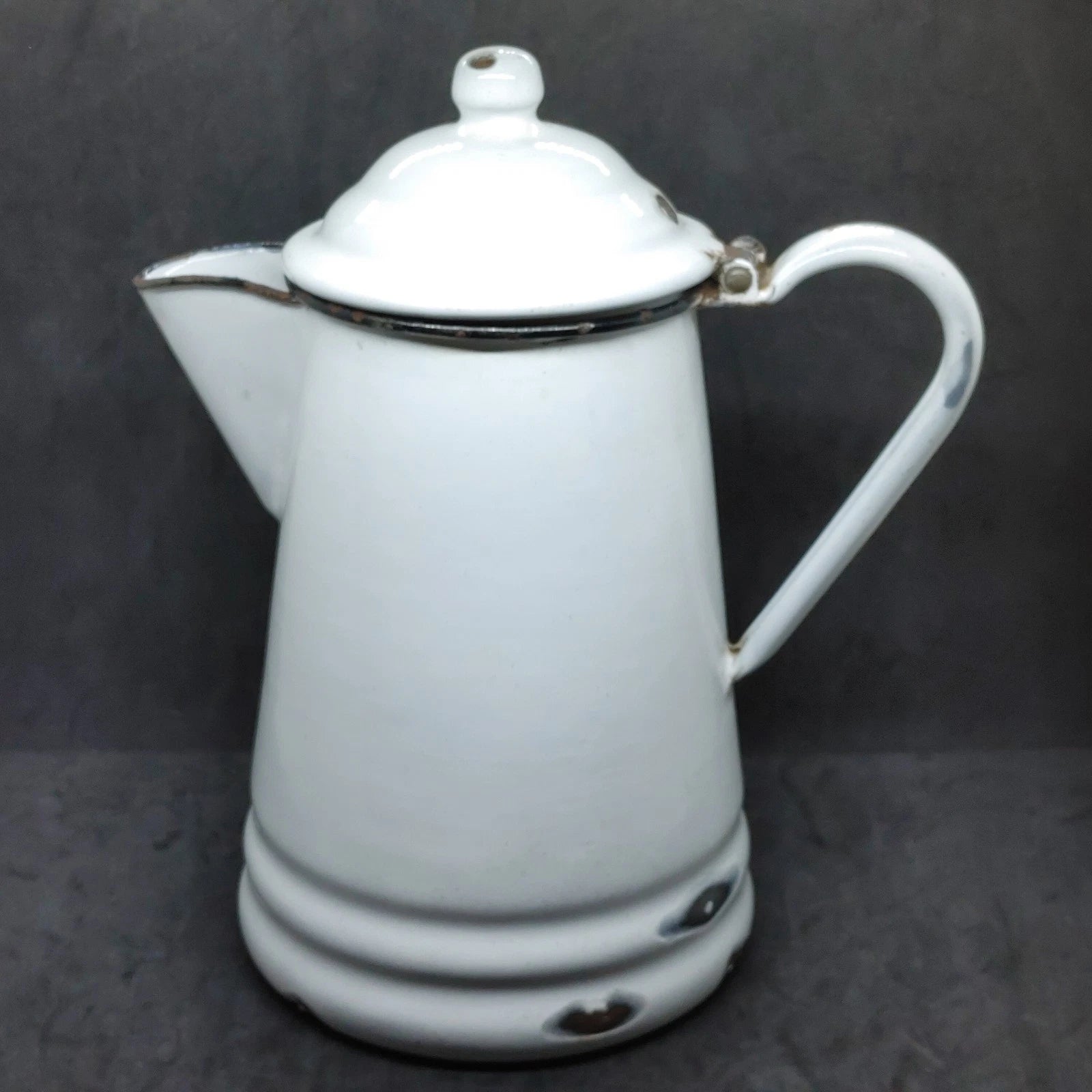 Vtg Large White Enamelware Coffee Tea Pot Farmhouse Rustic Cottage Black Trim | eBay