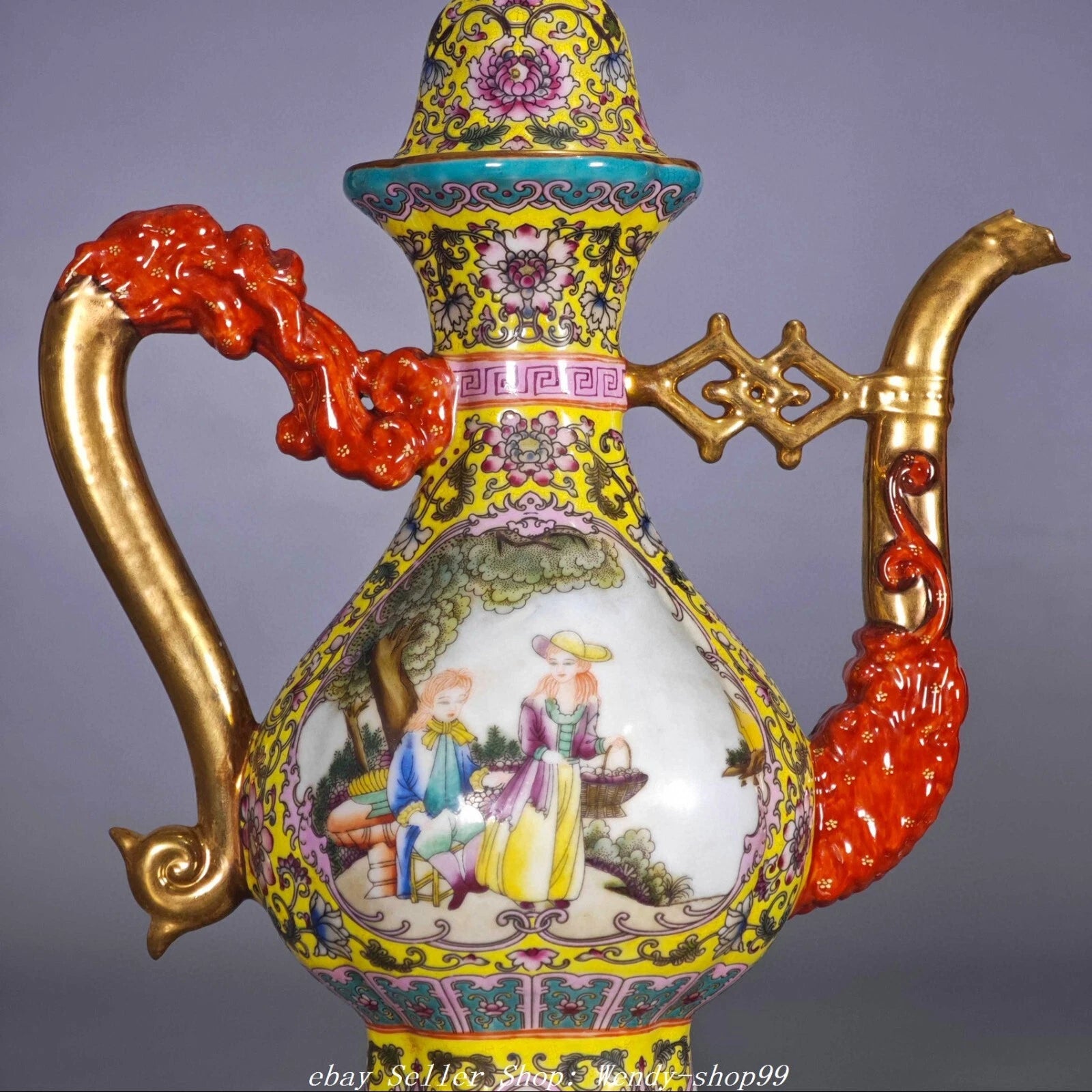 YongZheng Colour Enamel Porcelain Gilt Dragon Beast Belle Wine Tea Pot Flagon | eBay