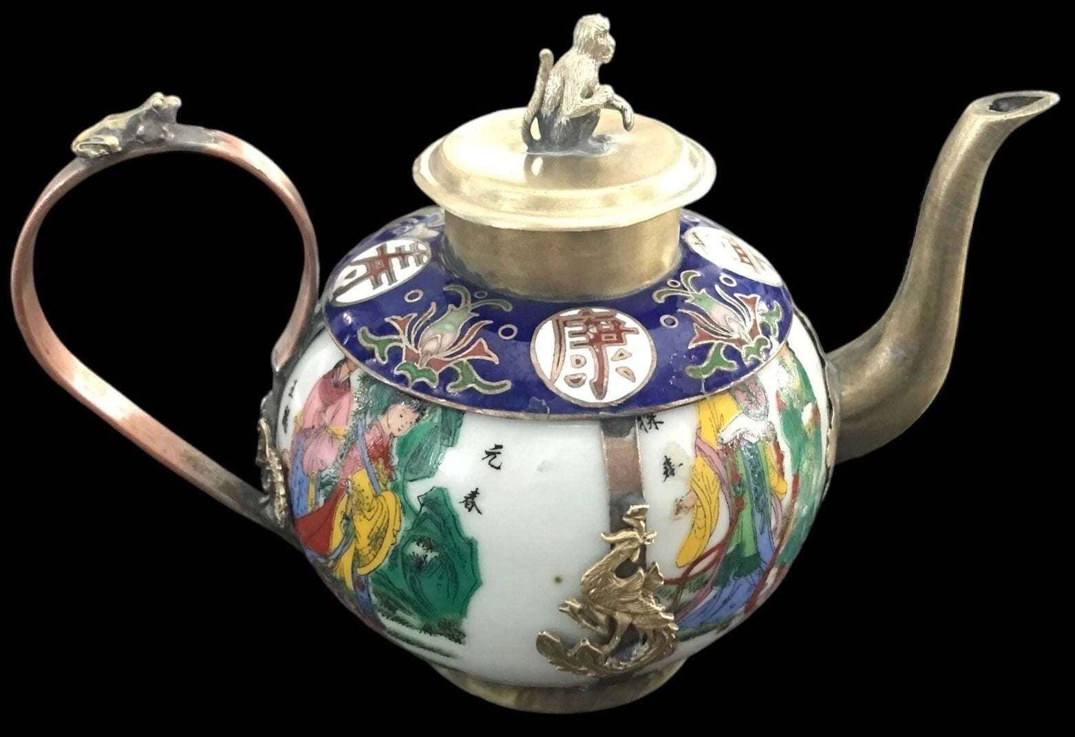 VTG Signed Miniature Chinese Porcelain~Cloisonné Enamel Tea Pot~Mix Metal~Dragon | eBay