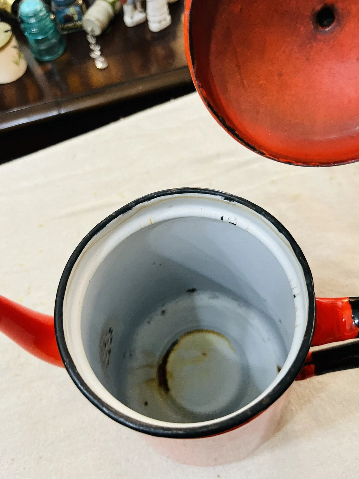 Vintage Red Enamel Teapot 9" Metal Enamelware Farmhouse Country Japan | eBay