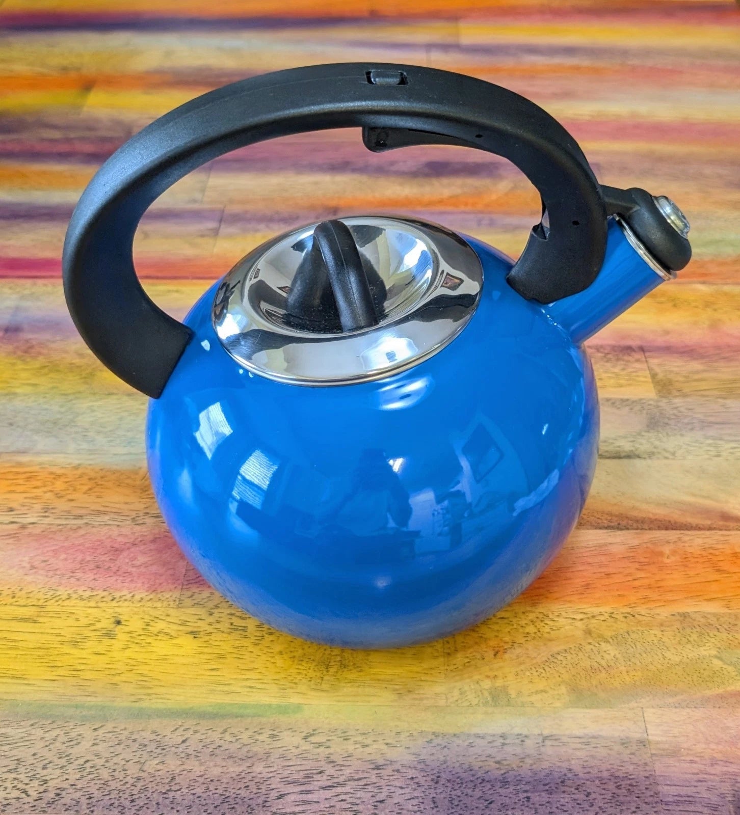 ⭐Whistling Tea Kettle Pot Heat Water Blue Enamel On Steel Handle Button NICE | eBay