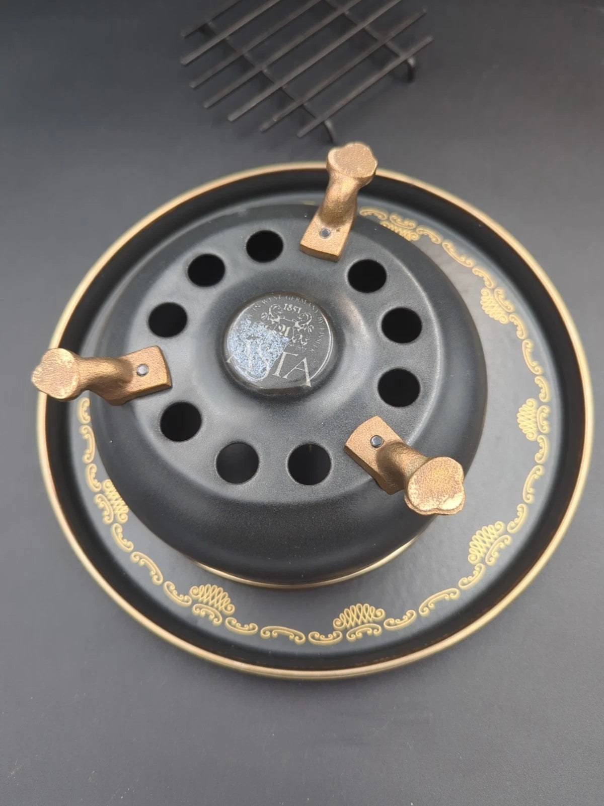 Vntage ASTA Fissler Enamelware Teapot and Warmer Set Black With Gold Trim | eBay