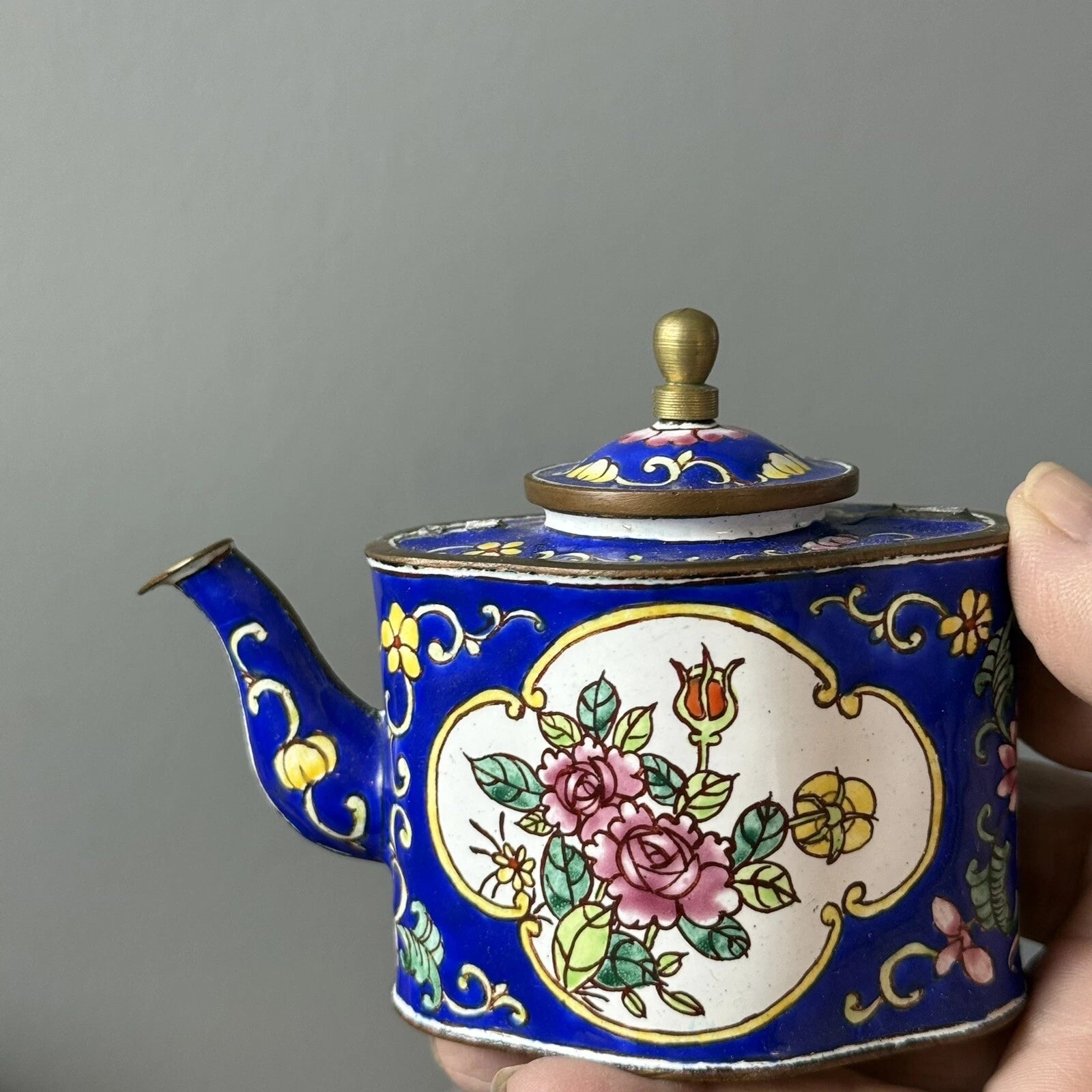 Miniature Decorative Enamel on Brass Tea Pots 3, 1 Porcelain READ | eBay