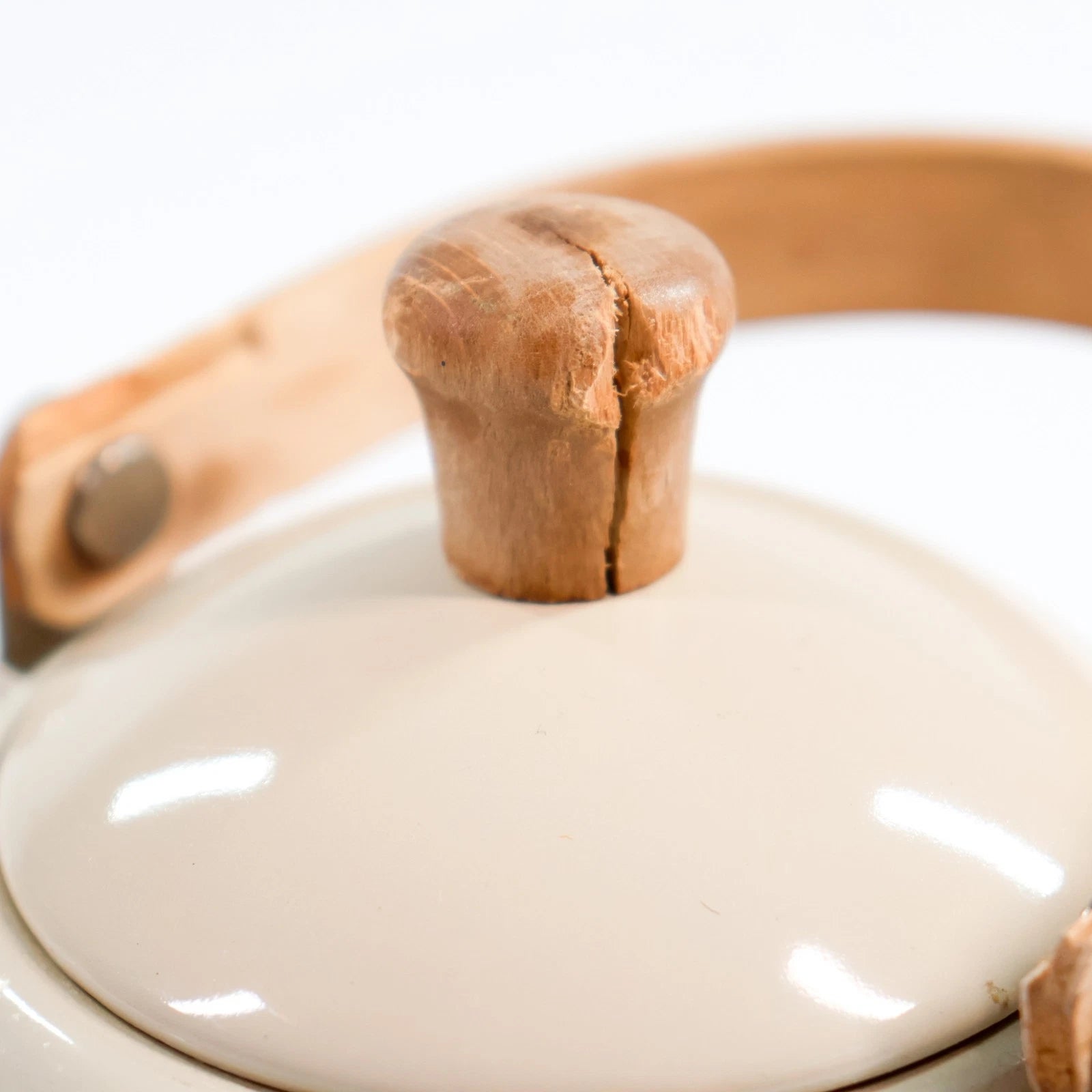 Vtg French Enamel Bell Tea Kettle Pot Teapot Cream Wood Handle Metal Enamelware | eBay