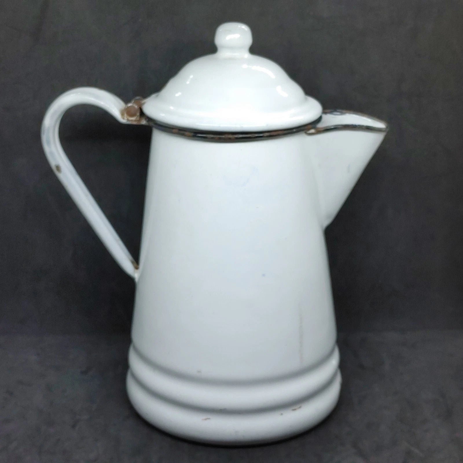 Vtg Large White Enamelware Coffee Tea Pot Farmhouse Rustic Cottage Black Trim | eBay