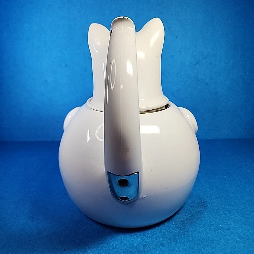 Vtg Enamelware Teapot Cat Mouse Whistling Tea Kettle White Tail Handle Enamel | eBay