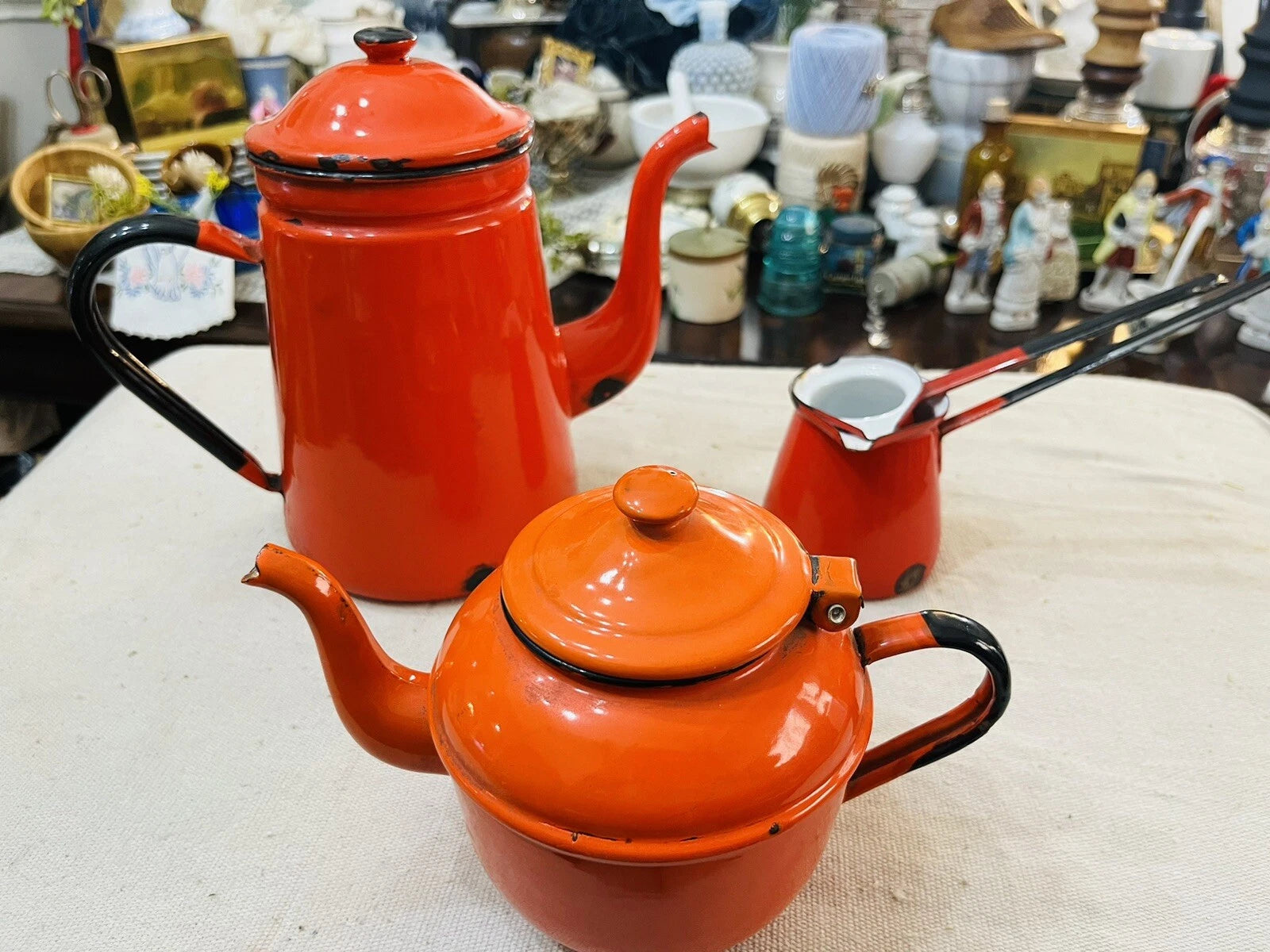 Vintage Red Enamel Teapot 9" Metal Enamelware Farmhouse Country Japan | eBay