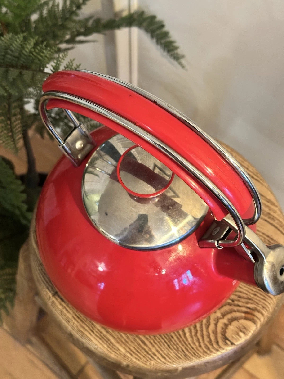 Whistling Tea Kettle Red 2.25 qt Porcelain Enameled Tea Pot. Darling shape! | eBay