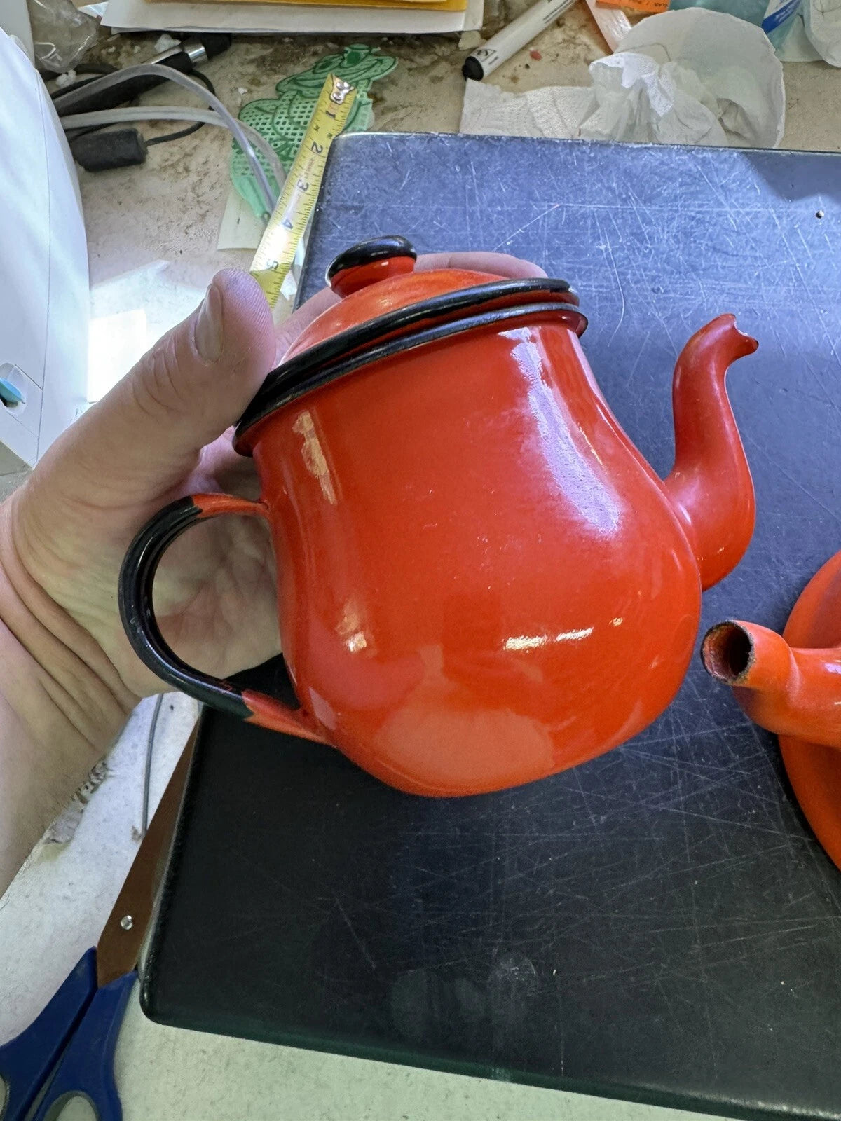Vintage Red Enamel Tea Pot And Kettle Japan | eBay