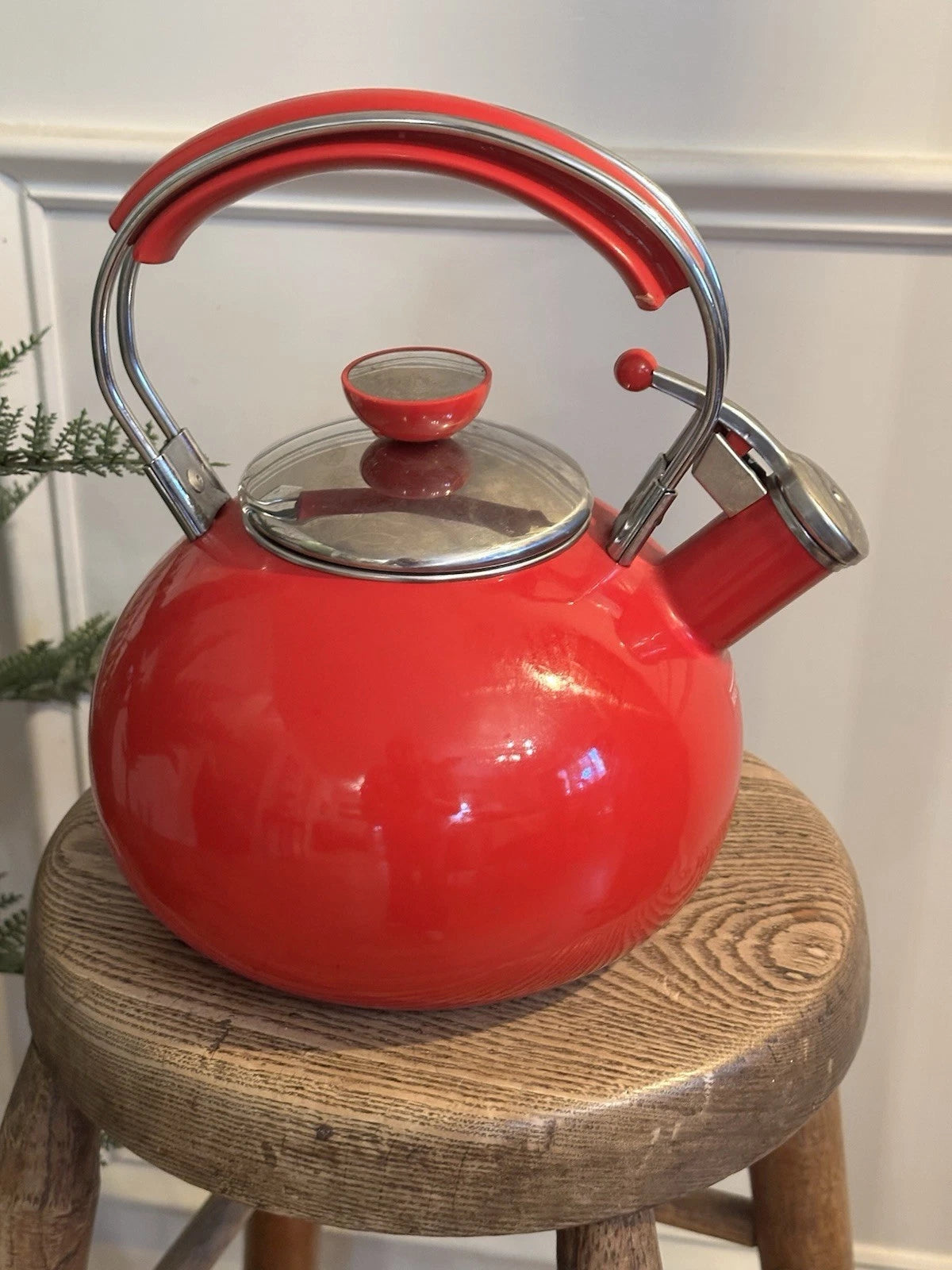 Whistling Tea Kettle Red 2.25 qt Porcelain Enameled Tea Pot. Darling shape! | eBay