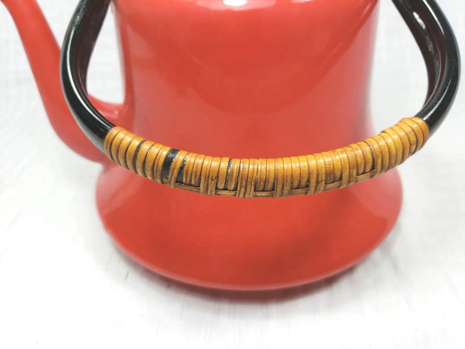 VTG Retro Asahi Japan Red Enamelware Tea Pot Kettle Rattan Wrap Handle | eBay