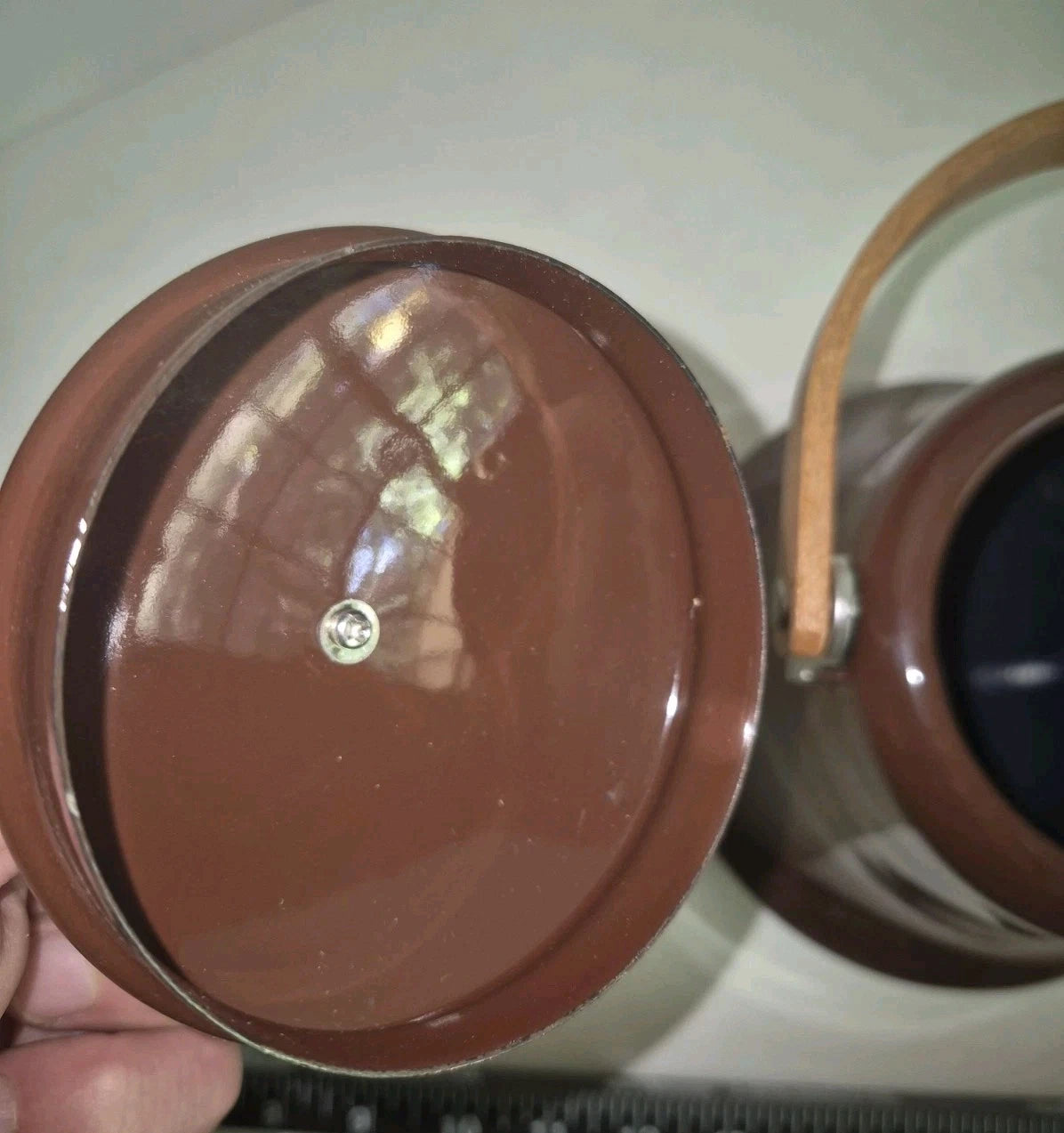 Vintage Metal Brown Metal Teapot Wood Handle Enamel Ware | eBay