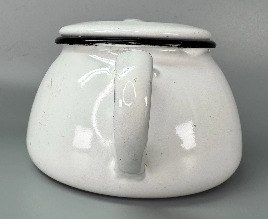 Vtg Enamelware SINGLE SERVE TEAPOT White Black Trim POLAR WARE? Small | eBay