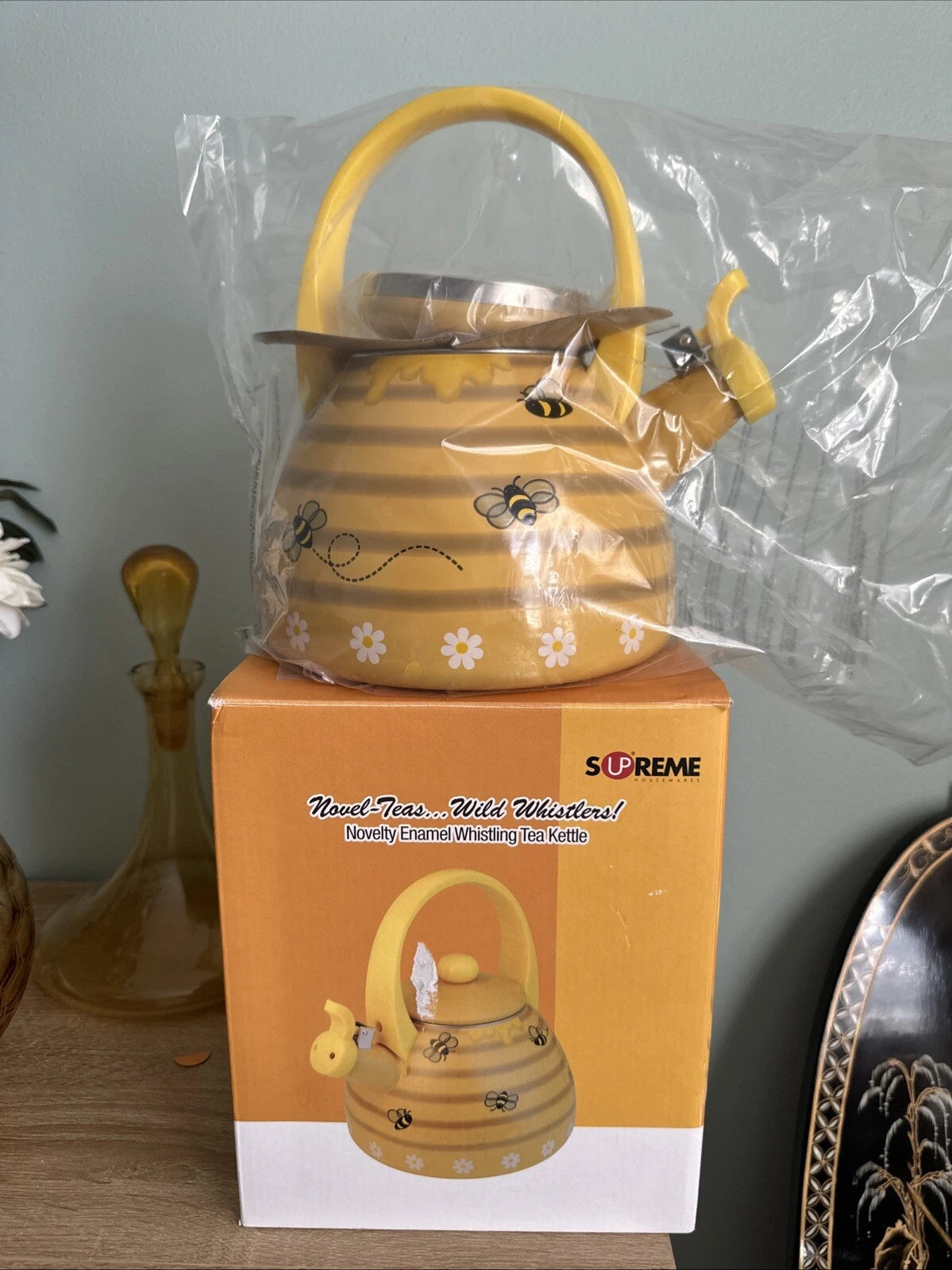 Whistling Stovetop Enamel on Steel Beehive Teakettle Tea Kettle | eBay