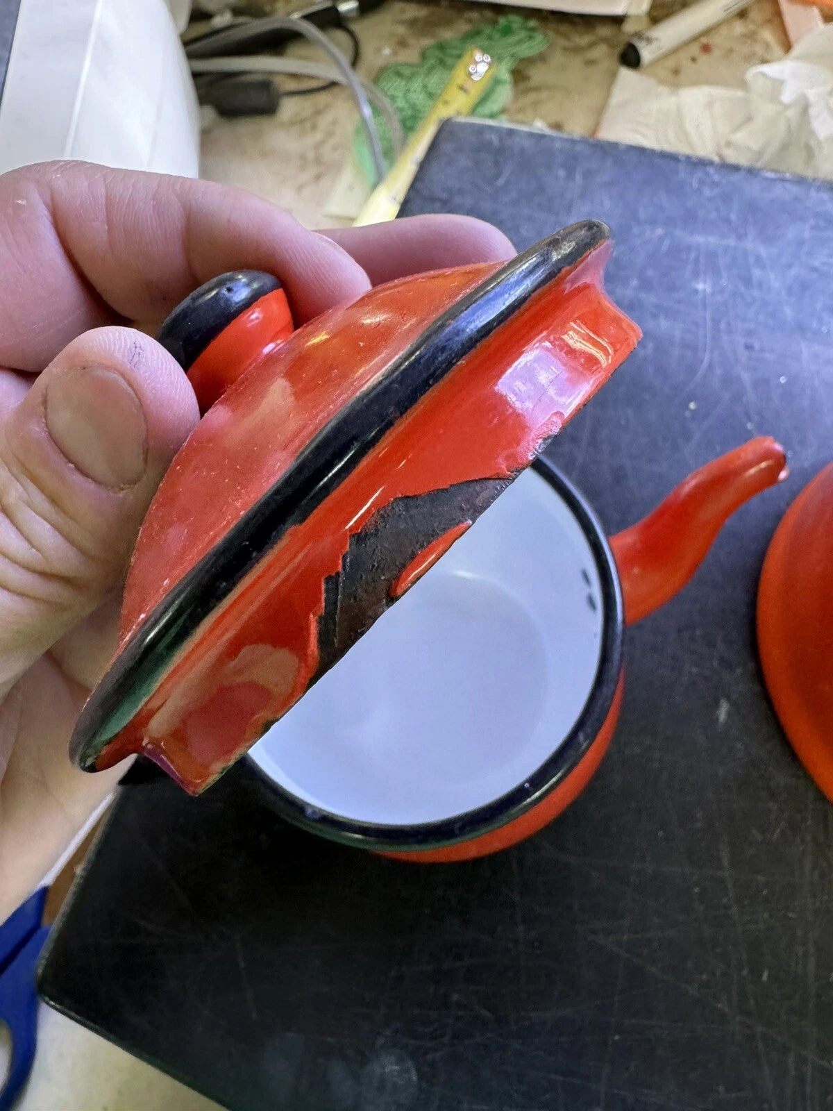 Vintage Red Enamel Tea Pot And Kettle Japan | eBay