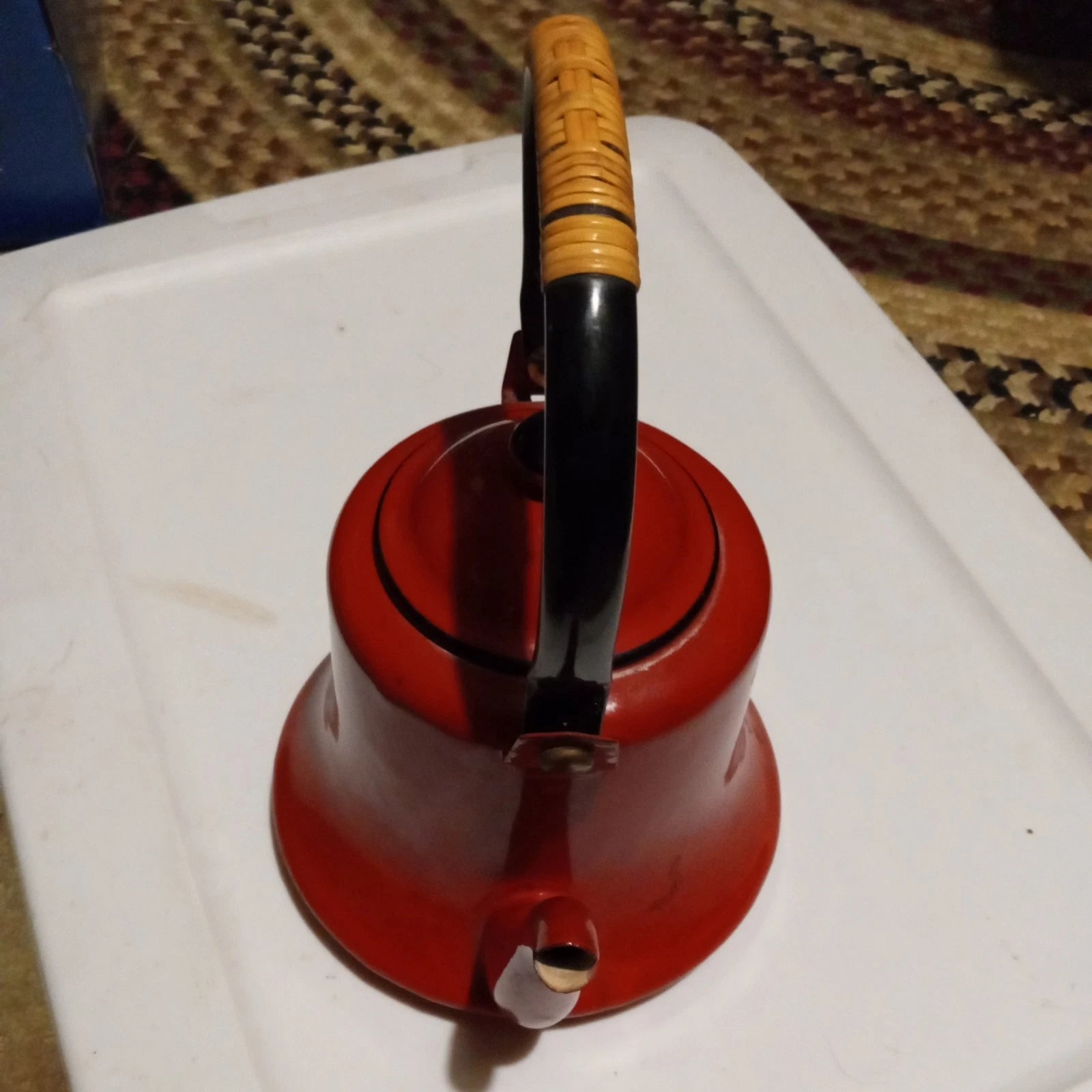 Vintage Oto Red Baked Enamel Tea Kettle with Bamboo Wrapped Handle Tea Pot Japan | eBay