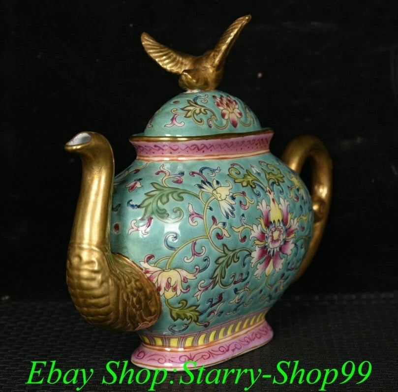 YongZheng Green Colour Enamel Porcelain Gilt Flower Pattern Wine Tea Pot Flagon | eBay