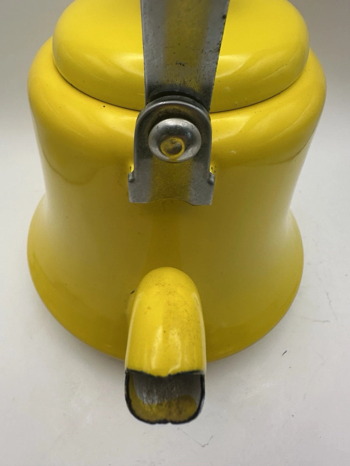 Vintage Yellow Enamel MCM Teapot With Wood Handle Has Some Patina See Pics | eBay