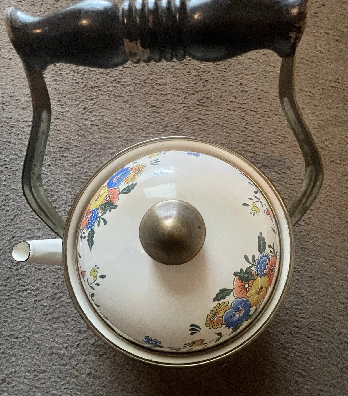 VTG M. KAMENSTEIN ENAMEL FLORAL TEAPOT/KETTLE W BRASS & WOOD HANDLE | eBay