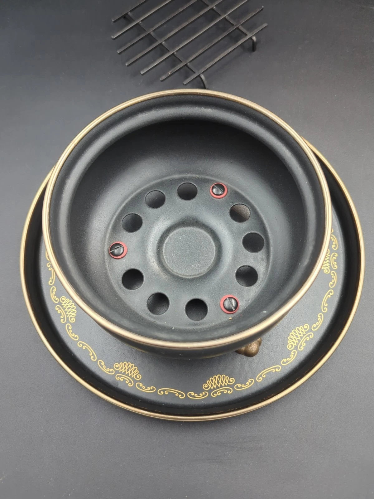 Vntage ASTA Fissler Enamelware Teapot and Warmer Set Black With Gold Trim | eBay