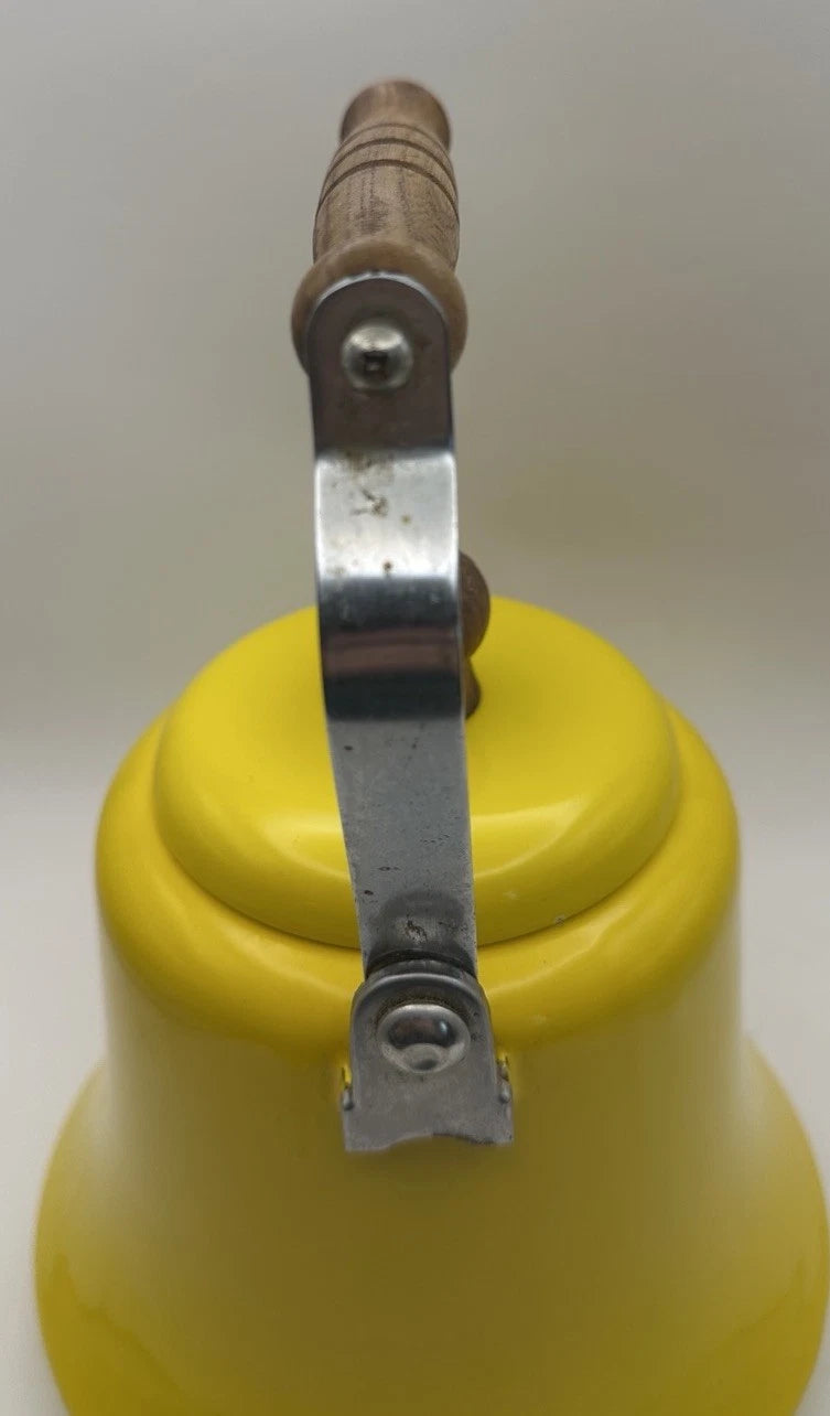 Vintage Yellow Enamel MCM Teapot With Wood Handle Has Some Patina See Pics | eBay