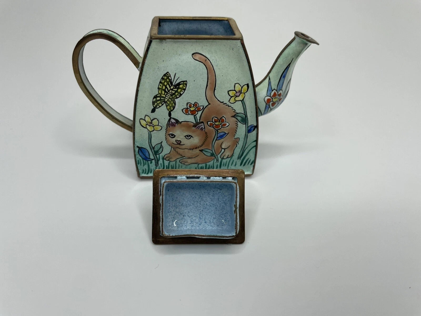 Vintage Miniature Enamel Cat Teapot Hand Painted | eBay