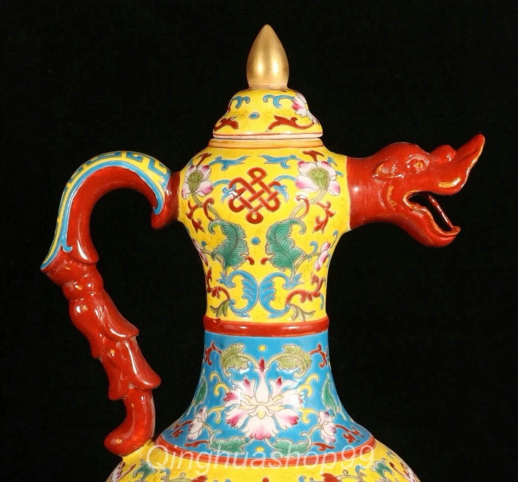 11.6" Qianlong Marked Enamel Porcelain Dragon Phoenix Beast Head Wine Tea Pot | eBay