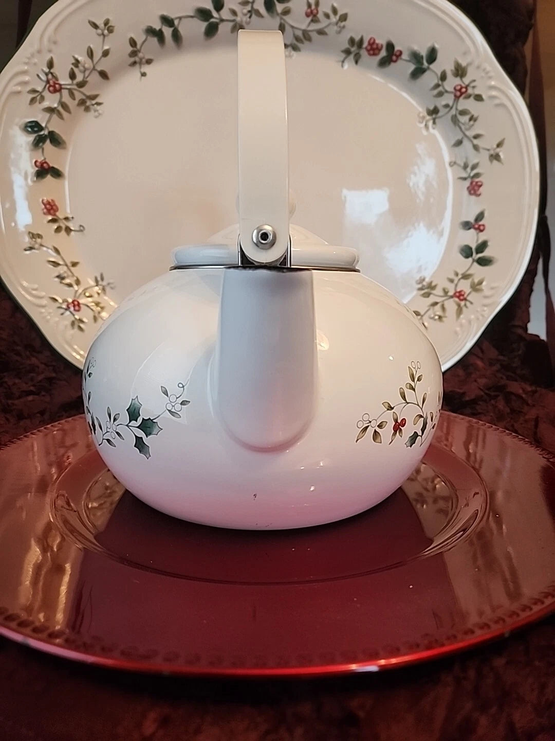 Pfaltzgraff Winterberry 2qt Teapot Kettle Porcelain Enamel on Metal Holly Berry | eBay