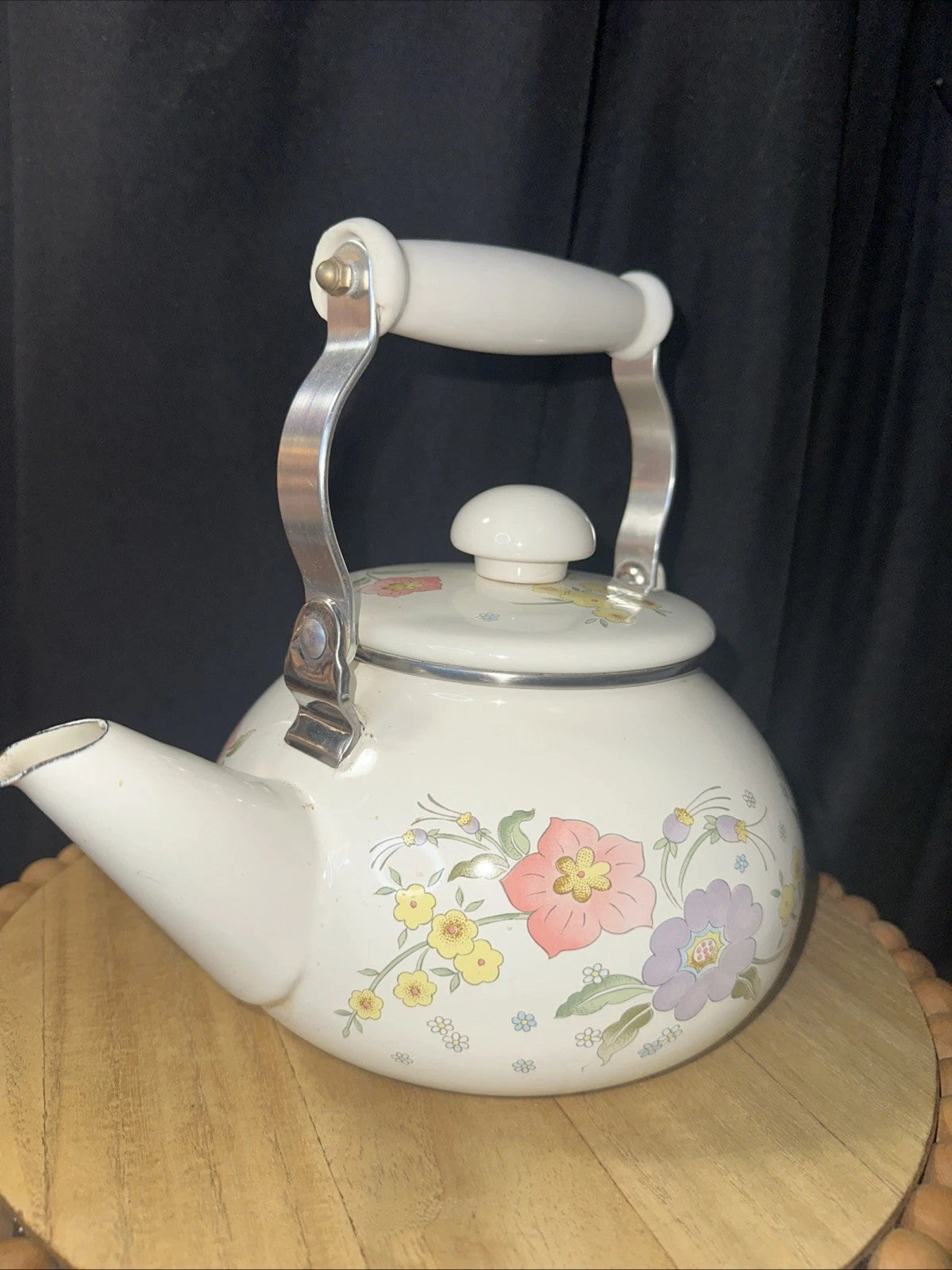 Vintage "Temptation" Gailstyn-Sutton White Enamel Floral Patern Tea Pot Kettle | eBay