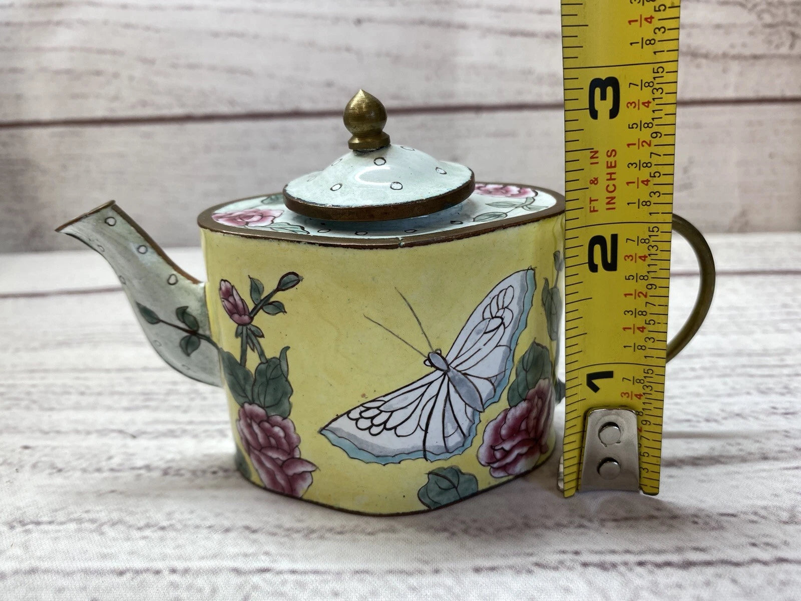 Miniature Enamel Handpainted Teapot - Floral with Butterflies - Unknown Artist | eBay