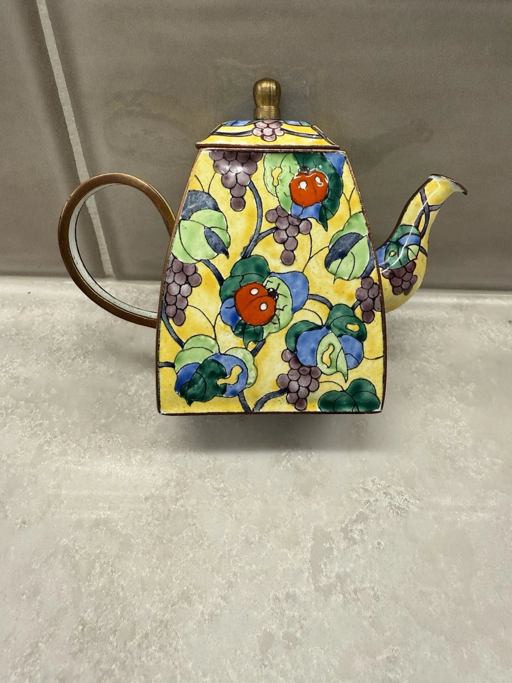 Kelvin Chen Mini Enamel Teapot with Ladybugs and Grapes #922 Vintage 1999 | eBay