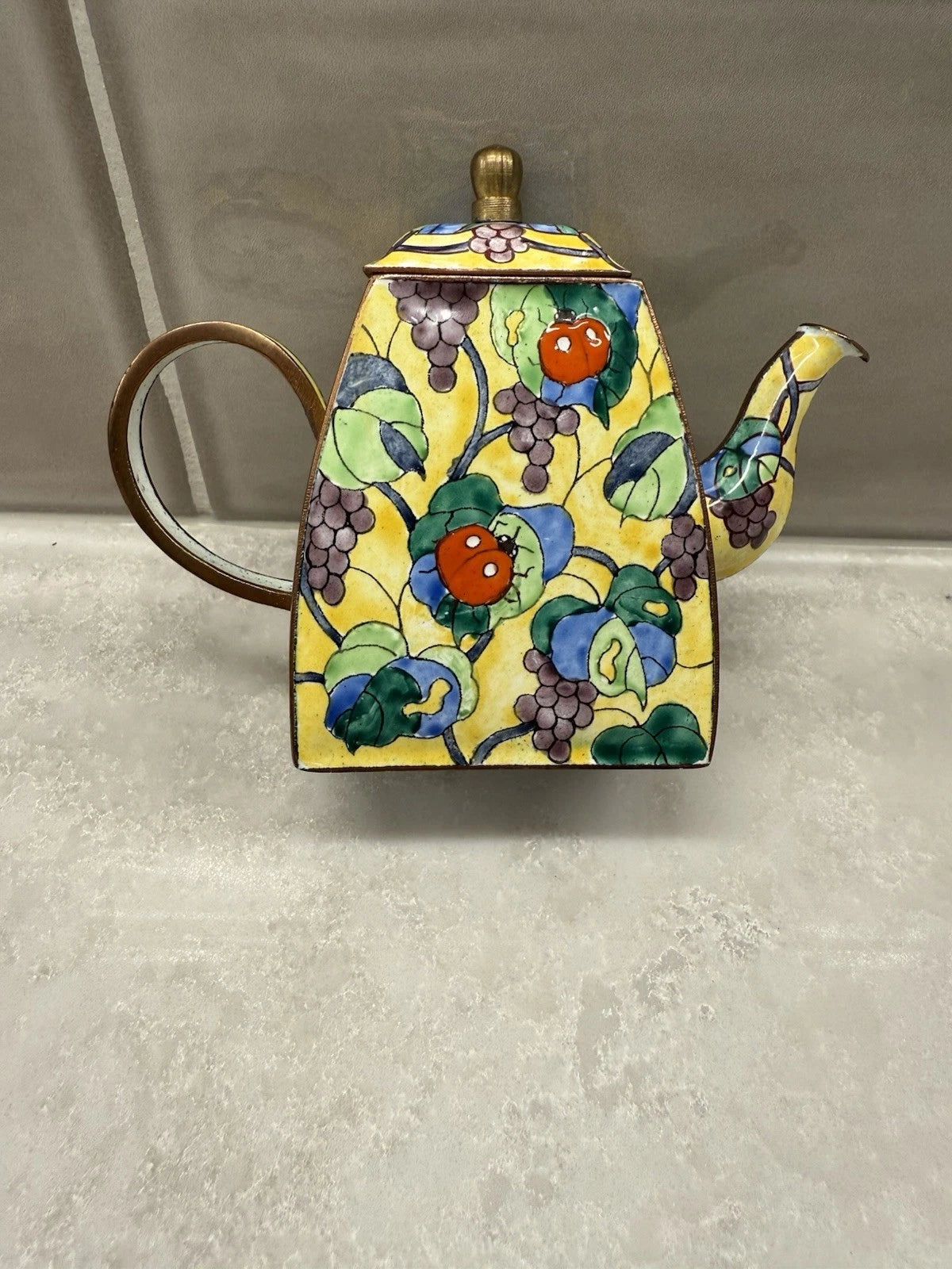 Kelvin Chen Mini Enamel Teapot with Ladybugs and Grapes #922 Vintage 1999 | eBay