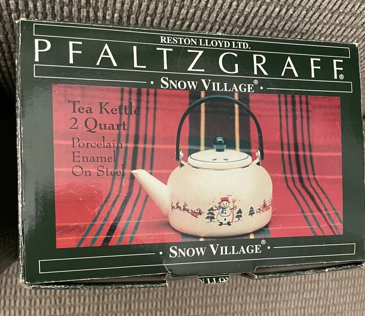 Pfaltzgraff Snow Village teapot boxed, porcelain enamel on steel, folding handle | eBay