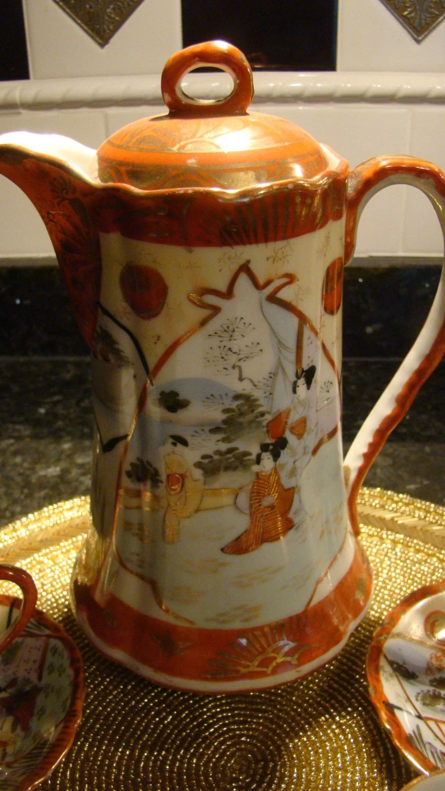 Nippon Japanese Porcelain Chocolate Pot Coffee Teapot Geisha Enamel Red Set of 4 | eBay