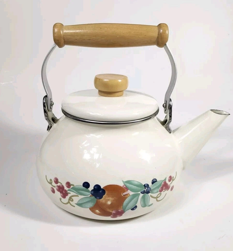Corning Coordinates By Lincoware Porcelain Enamel Steel Teapot Vintage Decorated | eBay