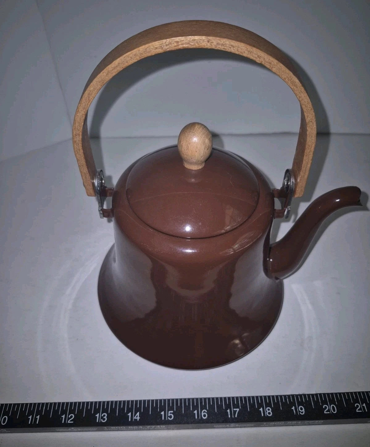 Vintage Metal Brown Metal Teapot Wood Handle Enamel Ware | eBay