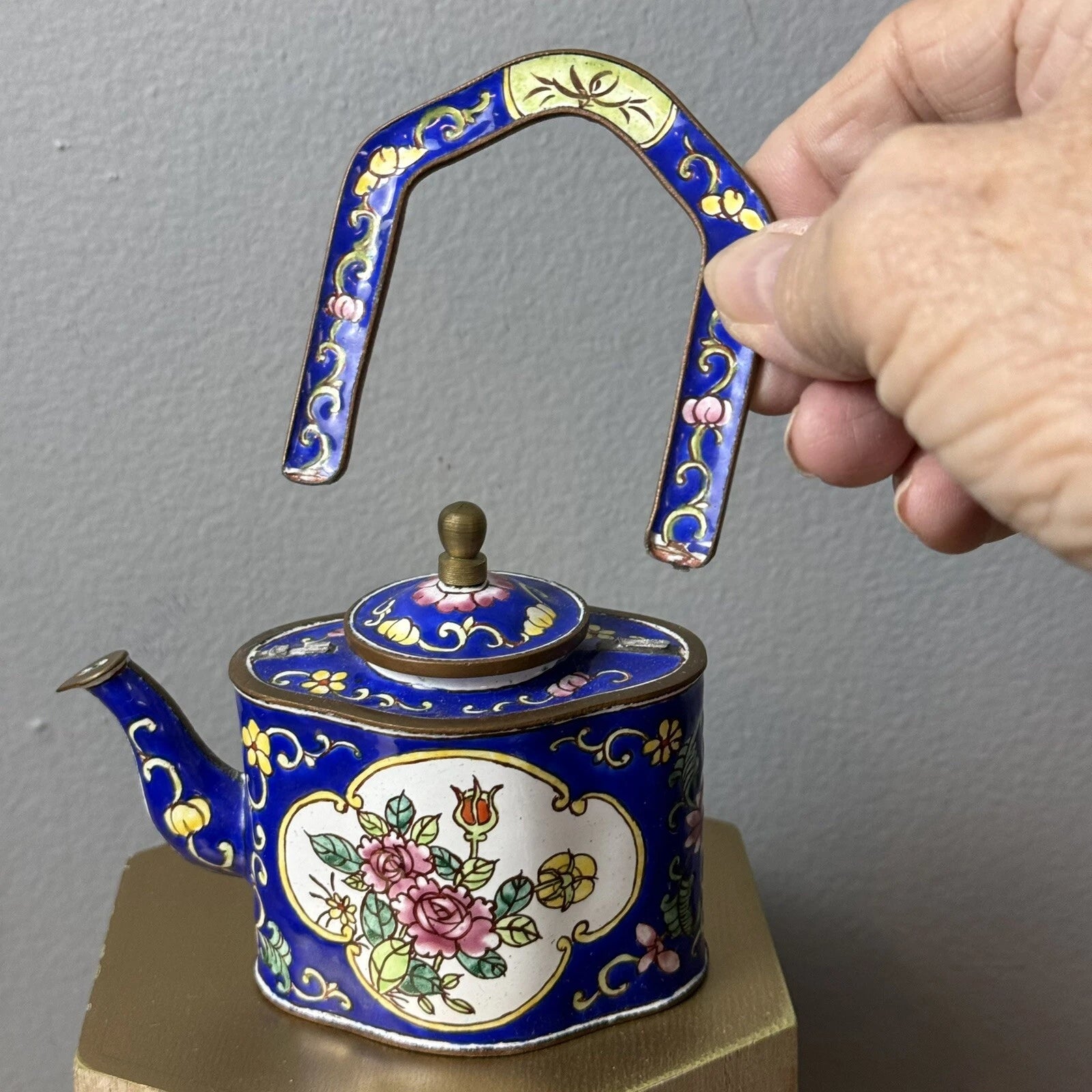 Miniature Decorative Enamel on Brass Tea Pots 3, 1 Porcelain READ | eBay