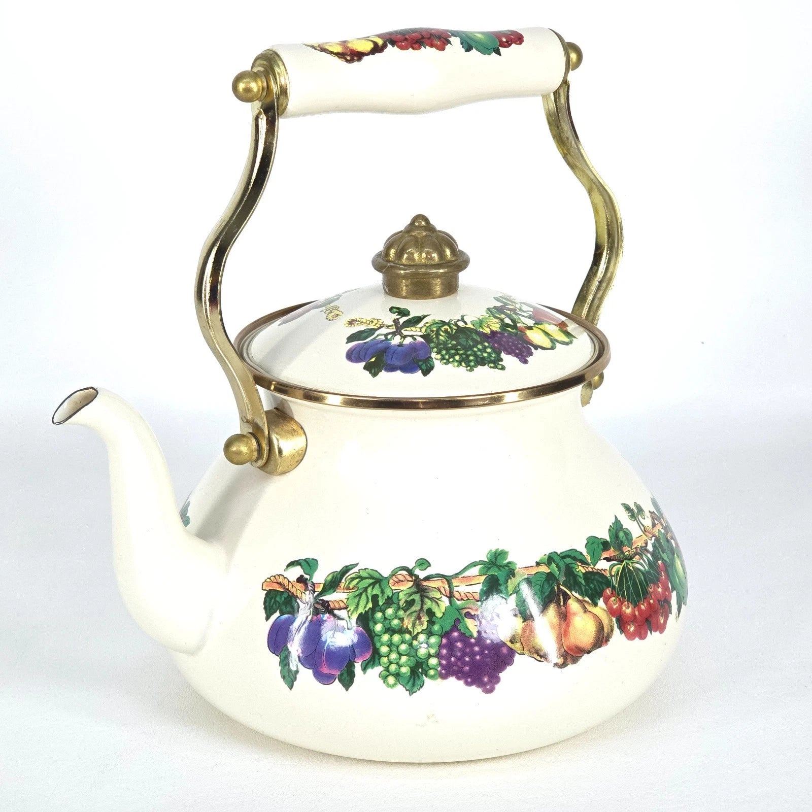 Vintage Metro Enamel Teapot Vitroceramic VHTF Fruit Handle Kitchen Collectible | eBay