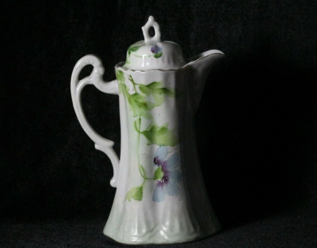 Antique Blue Purple & Green Floral Enamel Porcelain Chocolate Pot ~ Signed Japan | eBay