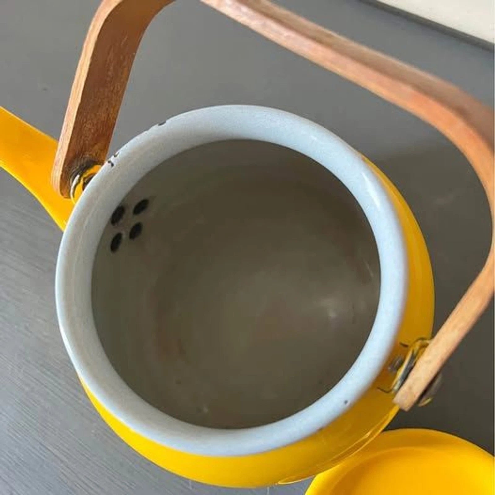 Vintage MCM Yellow Enamel Teapot with Teak Handle and Knob | eBay