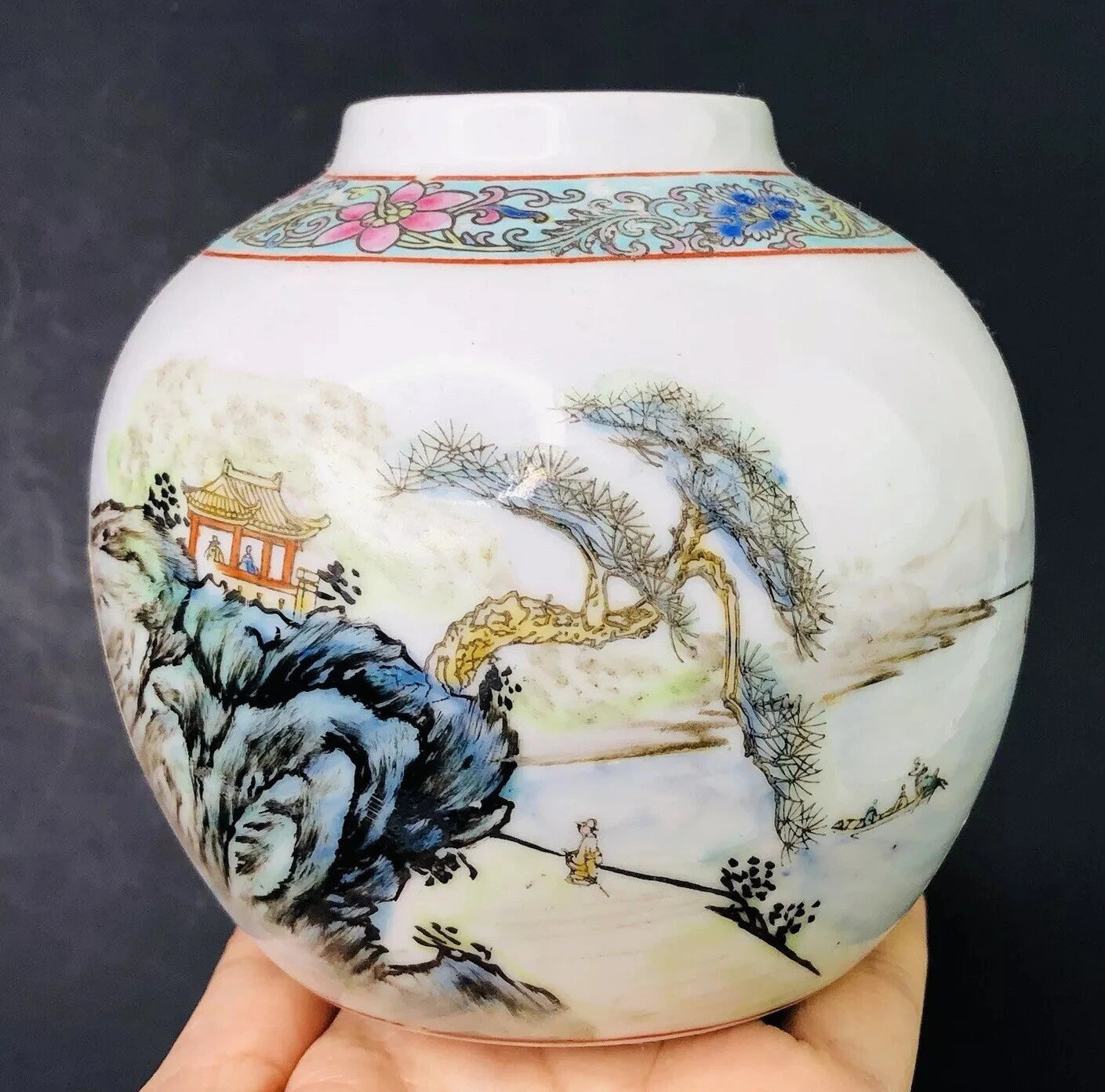Vintage Chinese Jasmine Tea Jar Porcelain Enameled Hand Painted Scenery Vase Pot | eBay