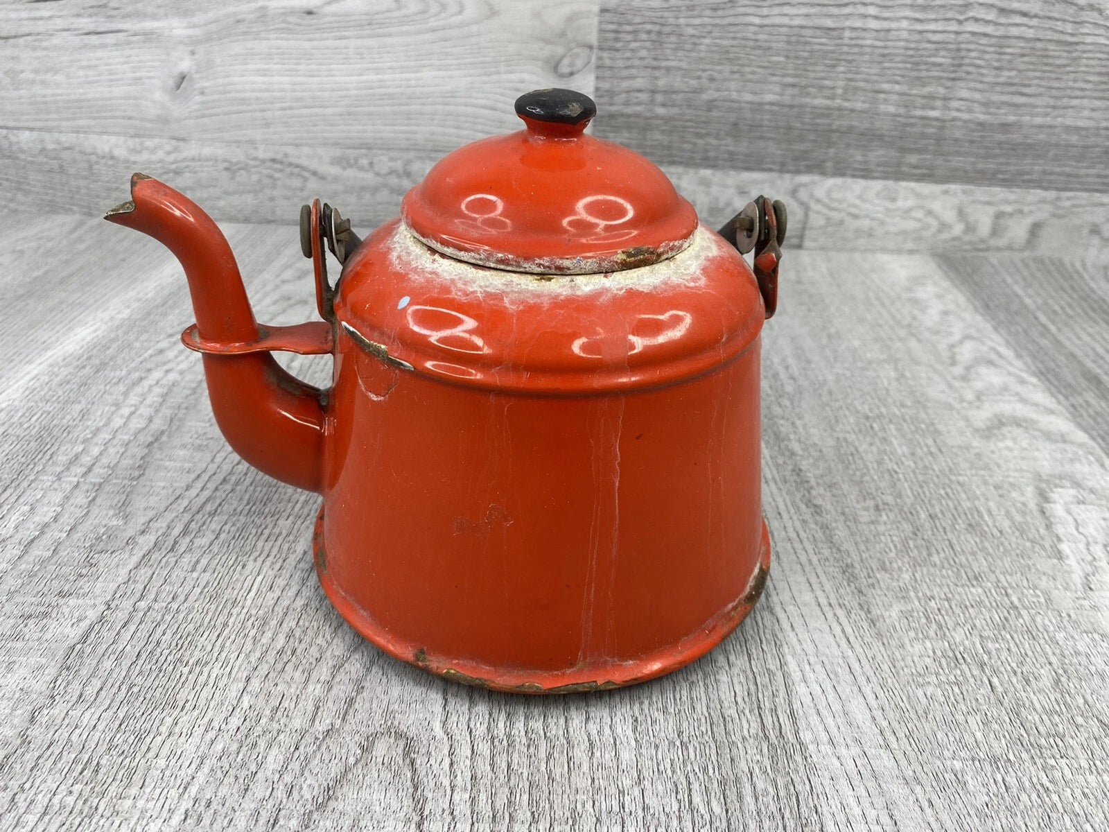 Vintage Dark Orange Enamel Tea pot Mid Century Black Enamel Handle | eBay