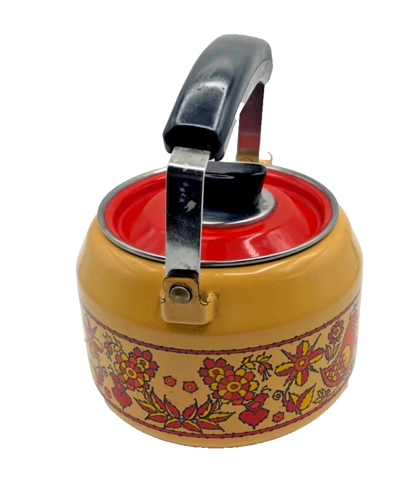 Vintage Fancipans Enamelware Teapot Orange Yellow Birds Flowers RARE | eBay
