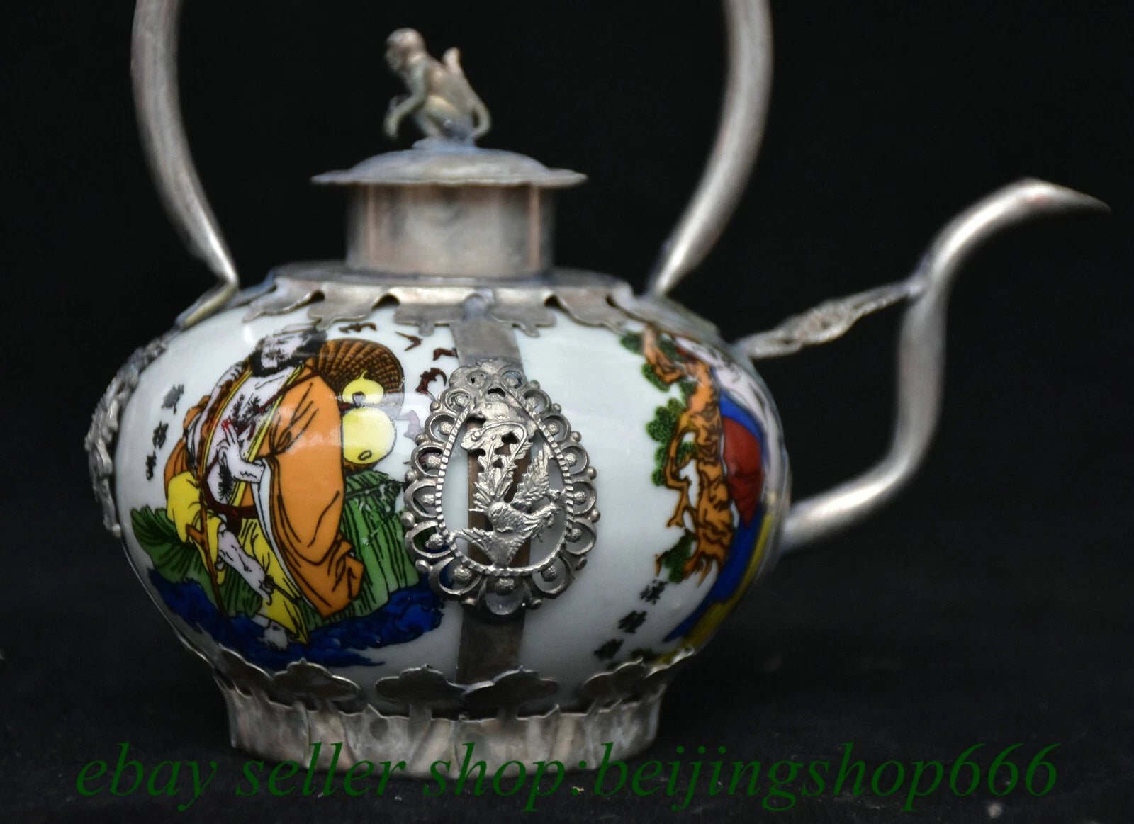 5.6" Old Chinese Copper enamel Porcelain Lohan Arhat Portable Kettle Teapot | eBay