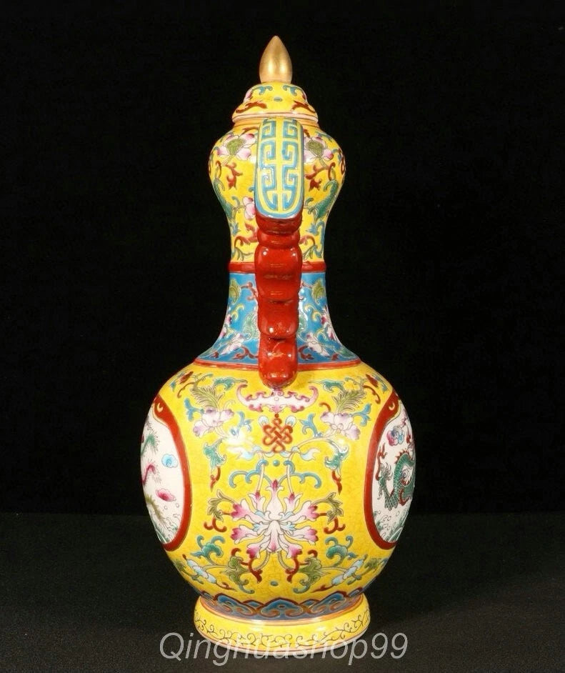 11.6" Qianlong Marked Enamel Porcelain Dragon Phoenix Beast Head Wine Tea Pot | eBay
